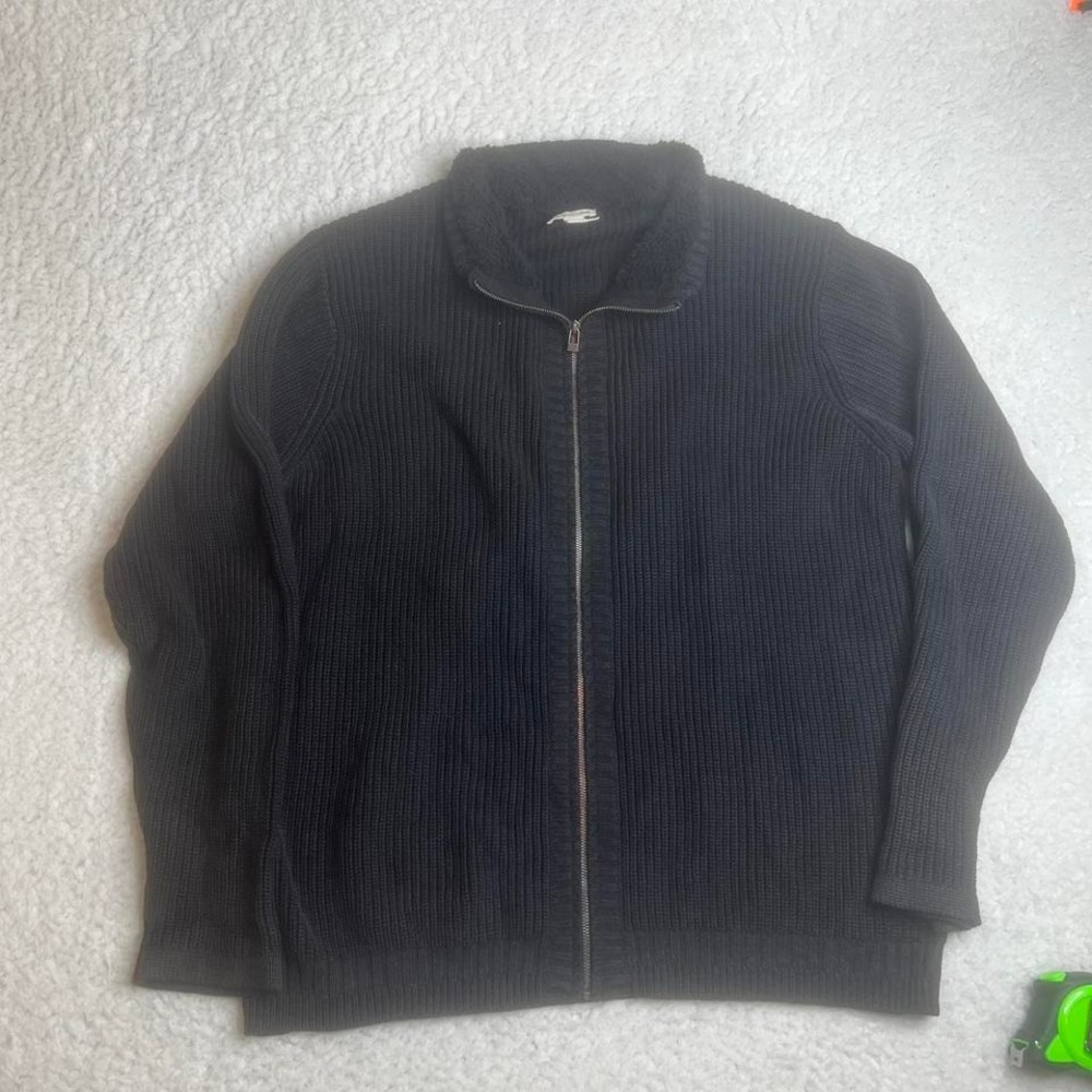 Carbon 2 cobalt Sherpa collared men's black full zip cardigan cotton sweater xxl
